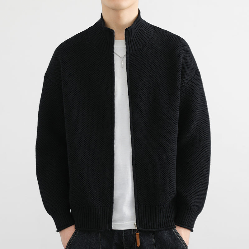Men Autumn Knitted Cardigan Zipper Front Stand Collar Loose Fit Sizes M–3XL