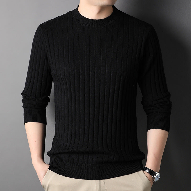 Men Autumn Knit Sweater Slim Fit Round Neck Long Sleeves Solid Color