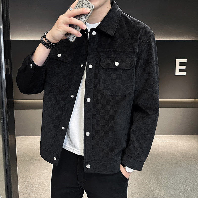 Men Winter Workwear Jacket Plaid Pattern Cotton Lining Side Pockets