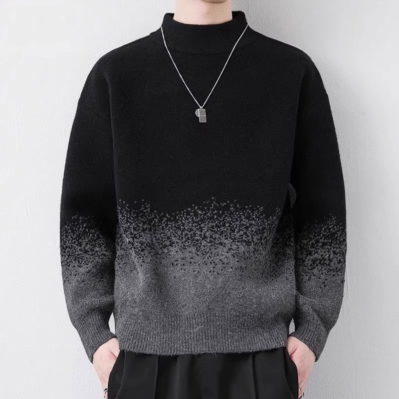 Men Winter Pullover Sweater Gradient Pattern Loose Fit Long Sleeves