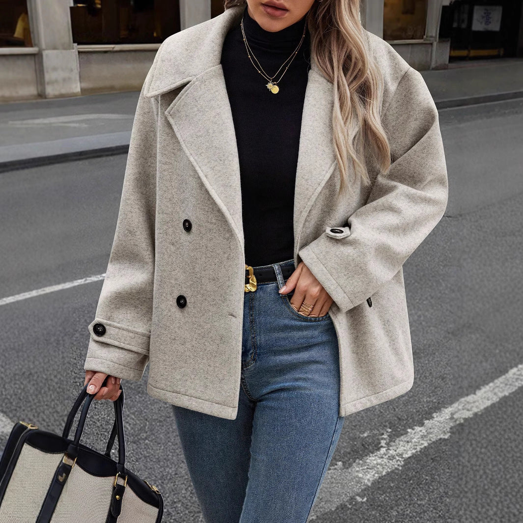 Women Autumn Winter Coat Loose Fit Button Closure Long Sleeves Solid Color