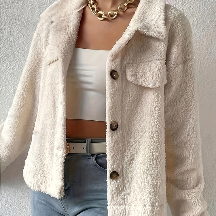 Women Autumn Short Coat Single-Breasted Lapel Collar Long Sleeves