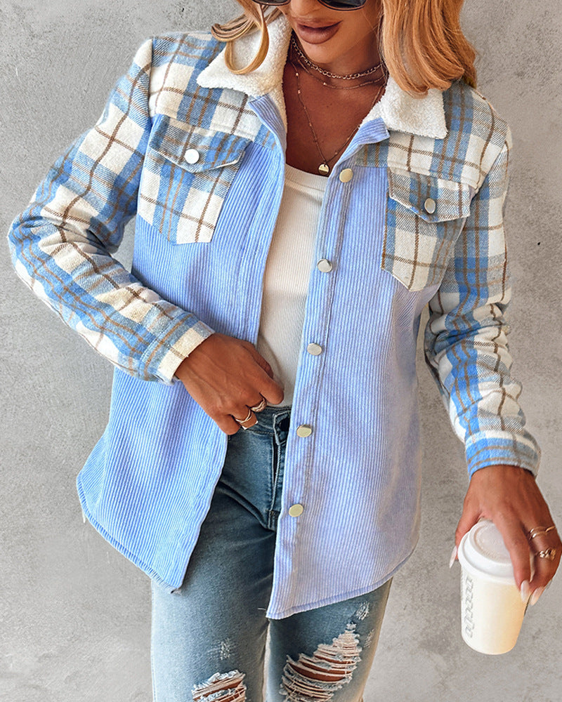 Women Autumn Corduroy Jacket Relaxed Fit Long Sleeves