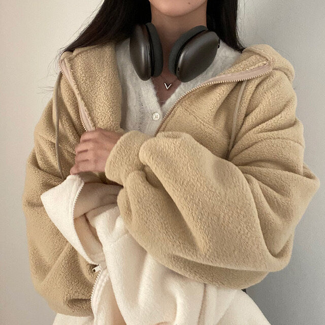 Women Autumn Winter Pullover Hooded Loose Fit Long Sleeves