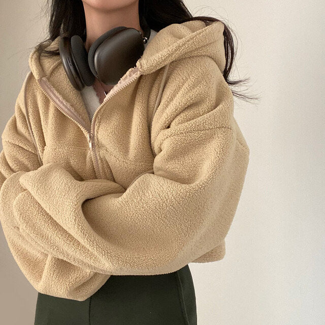 Women Autumn Winter Pullover Hooded Loose Fit Long Sleeves